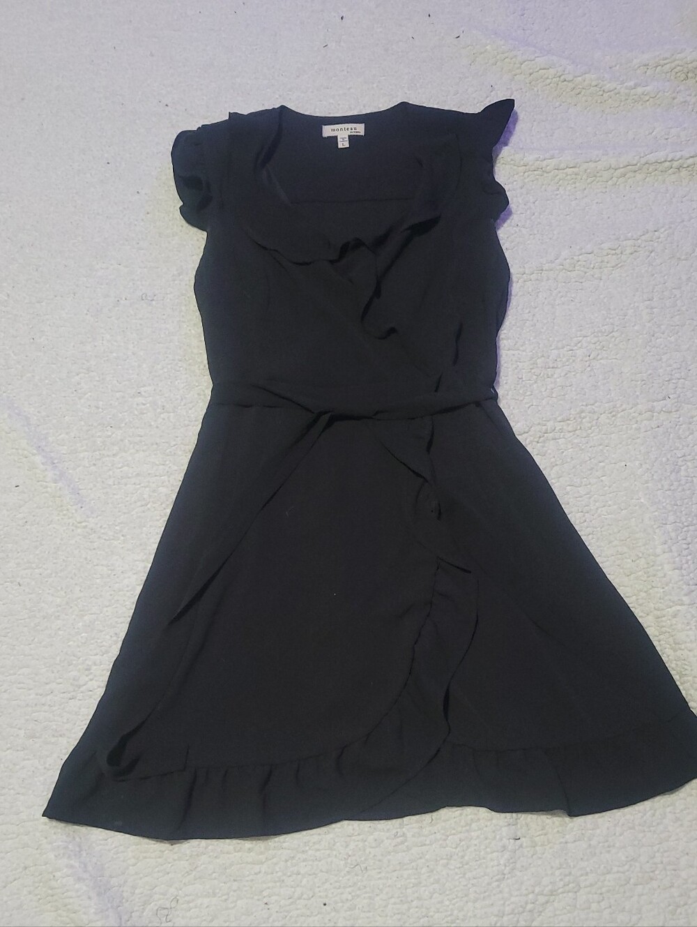 Madewell Black Ruffle-Trim Wrap Mini Dress